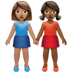 👩🏽‍🤝‍👩🏾 women holding hands: medium skin tone, medium-dark skin tone display on Apple